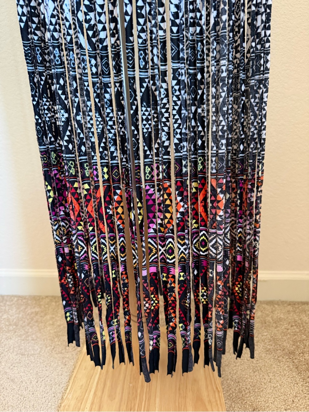 VENUS Black & White Aztec Maxi Skirt Beach Coverup w Fringe Hem